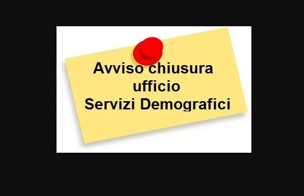 Avviso chiusura uffici dei Servizi Demografici 